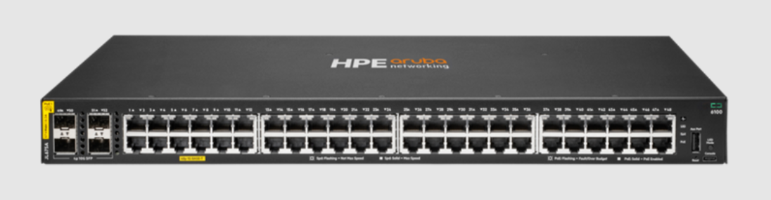CX6100‑48P‑4SFP+ front with PoE+ ports CX6100‑48P‑4SFP+ front with PoE+ ports